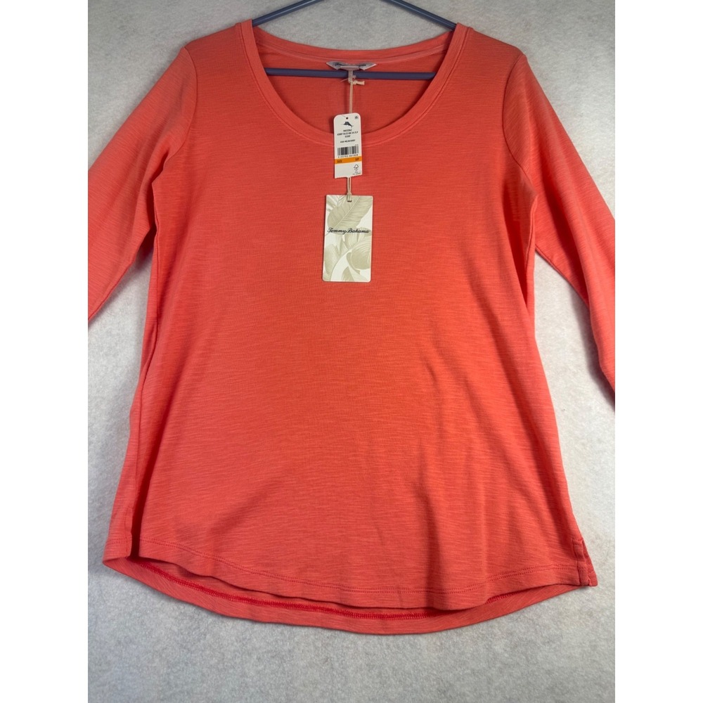 Tommy Bahama NWT Ashby Isles Rib Top Womens PSMelon Berry 3/4 Sleeve Scoop Neck
